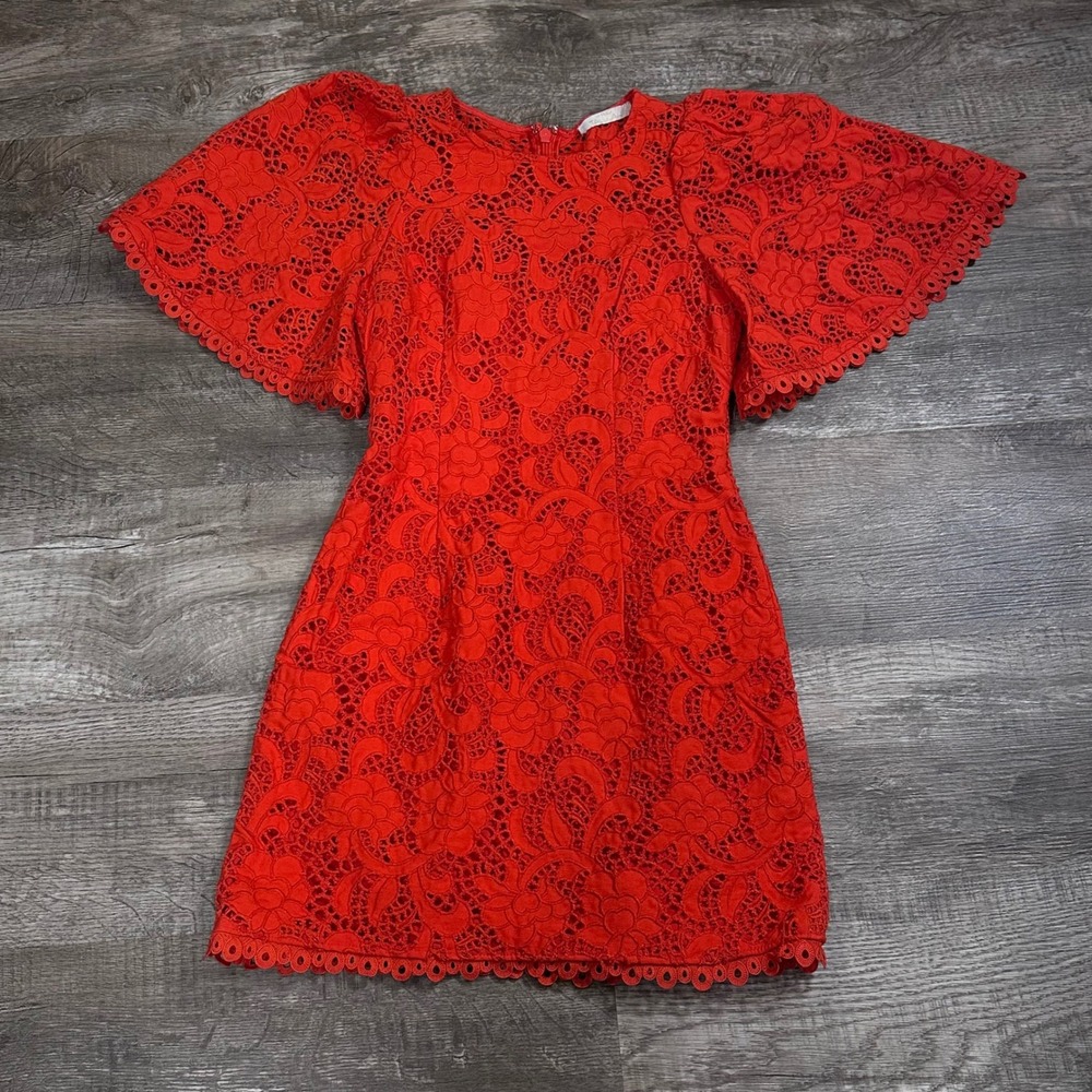 La‎ Maison Talulah Red Floral Lace Flutter Sleeve Mini Dress Size S